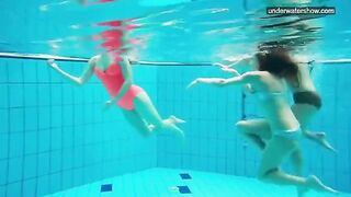 Nude girls in the pool captured by a hidden camera in erotic shots