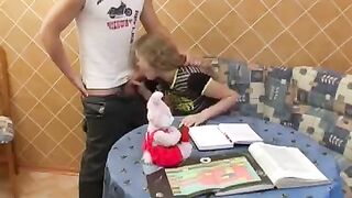 The schoolgirl allowed her classmate to fuck her in return