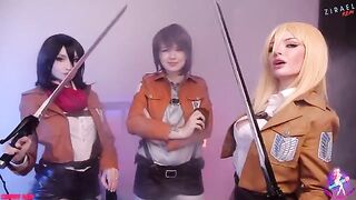 Mikasa, Sasha, and Historia fuck wet pussies and lick it clean - CUT version