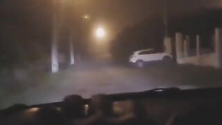 A hot blonde has a sexy fun at the crossroads in white