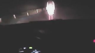 A hot blonde has a sexy fun at the crossroads in white