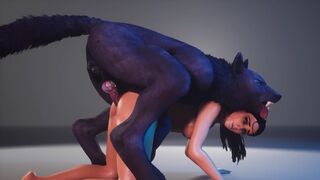 A beautiful woman is fucking with a werewolf in this hot scene