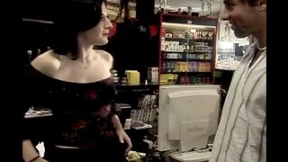 The girl is having a quick sex with the client at her working place