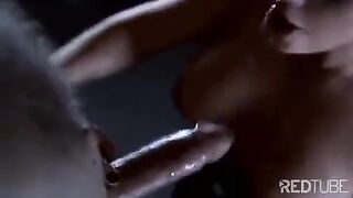 The lady has a slave, forcing him to lick her pussy and stockings