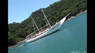 A bunch of bitches have fun on a yacht, getting fucked