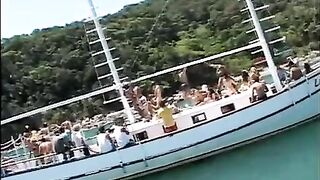 A bunch of bitches have fun on a yacht, getting fucked