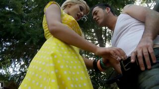 Babe fucked by her boyfriend on his motorcycle with a hot finish