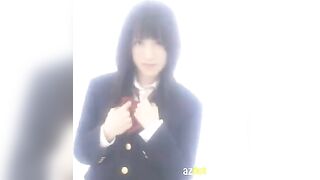 Hot Japanese schoolgirl masturbates in her uniform and gets cum on her face