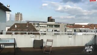 Brunette with big tits bounces on cock in HD POV on the roof