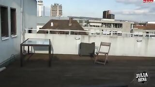 Brunette with big tits bounces on cock in HD POV on the roof