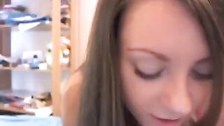 Russian beauty with delicate breasts posing on webcam and masturbating