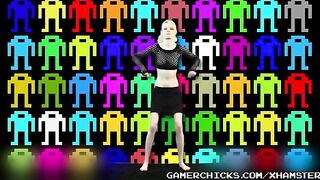 Sexy blonde does a striptease dance in front of the crowd