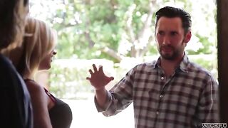 A sexy member with a cheek was fucked and received cum on her tits