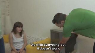 Skinny Russian teen fucked on the couch by her brother