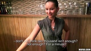 The beautiful girl is a bartender and she agreed to have sex