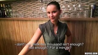The beautiful girl is a bartender and she agreed to have sex