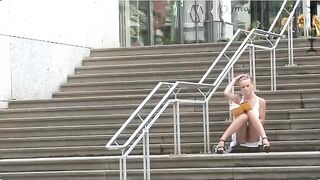 A girl walks on the street without panties, and a man fucked her