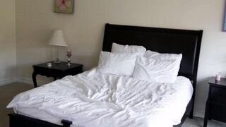 Blonde delicate sex with a partner in the bedroom at 18 years old