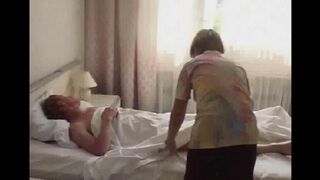 The girl decided to wake her father from a nap