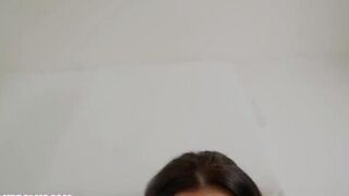 Cumshot on the face of beautiful big tits
