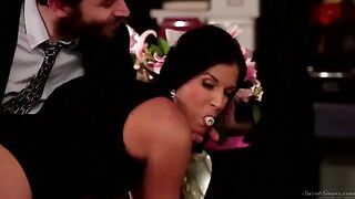 The boss licks the secretary's hairy pussy on the table