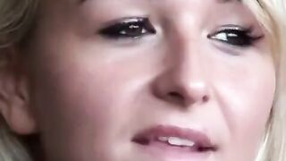 Blonde woman makes a mess on the floor after anal sex
