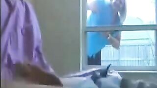 A woman peeps a man jerking off in the ward