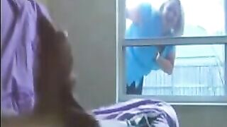 A woman peeps a man jerking off in the ward