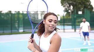 A girl came to her boyfriend for practice after playing sports