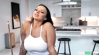 Shooting balls for big boob pictures with a stunning brunette