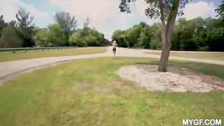 Sexual girls are having fun outdoors in the park
