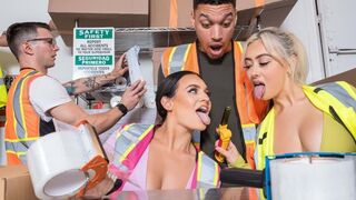 Three girls are not bored at work and know how to amuse themselves