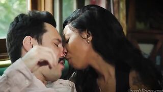 A woman is being fucked by a black hitman in a romantic scene