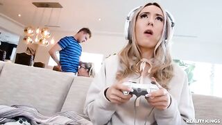 A hot nerd with glasses fucks her boyfriend when he plays video games