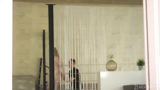 A couple has a threesome with another girl, diving into intense double penetration and anal action