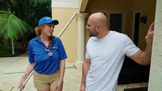 The pool girl with a red hair is too hot to resist