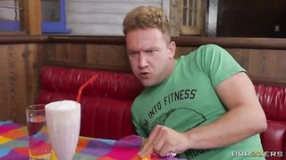 Greasy diner toilet anal sex adventure with big tits