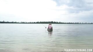 A fiery redhead catches a cock in the middle of nature