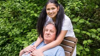 A hot chick is engaged in intimate care on nature