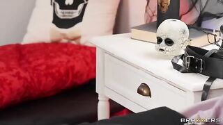 Mischievous MILF gets busted in a threesome by her bossy Goth