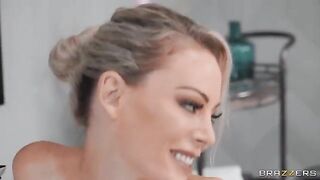 The guy is having fun with MILF in the bathroom, who is very horny