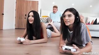 A hot girl is fucking her boyfriend in the gamer room