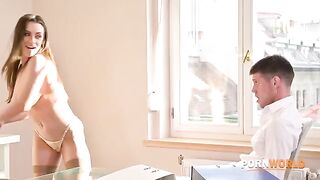 Busty boss Josephine calls the employee with a big dick for additional services