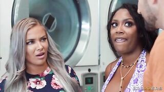 A cute girl is having fun in the laundry room part 3