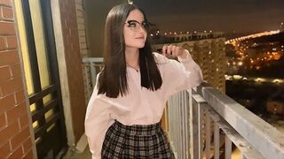A young Russian beauty has sex with a guy with a view of the city