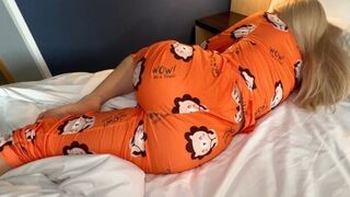 A girl in pajamas has her juicy ass spanked and fucked hard