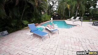 A girl cannot resist her mother's allure by the pool