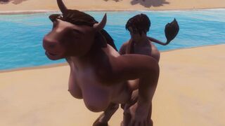 Furry cow girl fucked by a man in a wild encounter