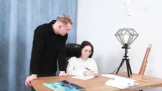 A guy’s cock slides into babe’s pussy during a study break