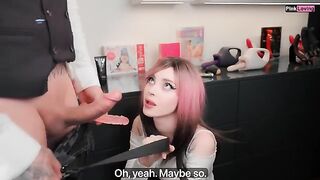 A darling is choosing a new sex toy in the shop